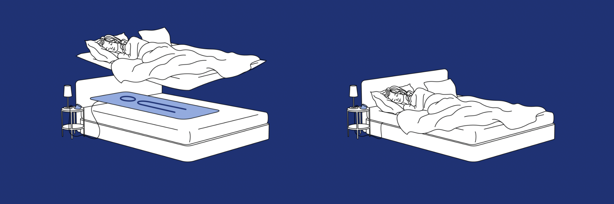 A thin mattress topper is equipped with pressure sensors to capture sleep quality. 
